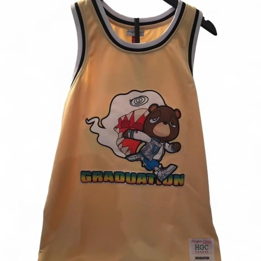 Headgear Classics Kanye West Graduation Jersey Yellow Dropout Bear Mens XL